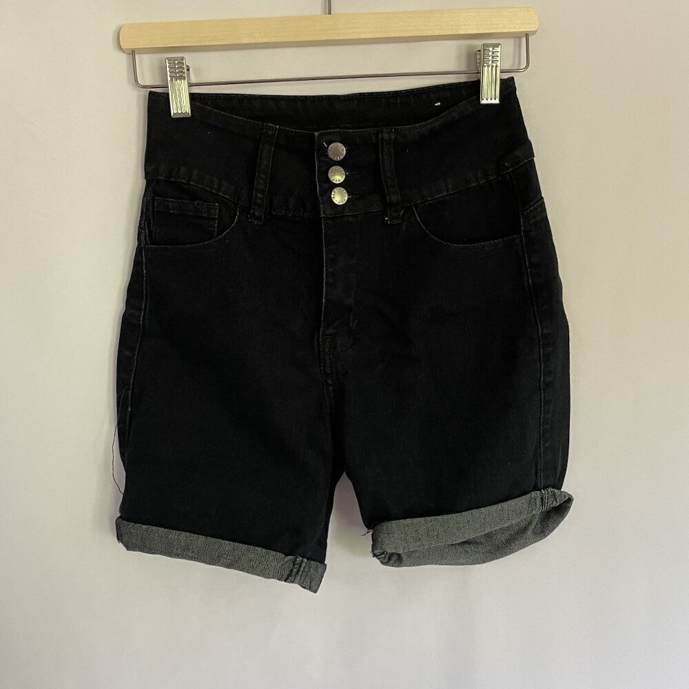 V.I.P. dark blue denim casual high rise summer shorts buttons pockets comfort
